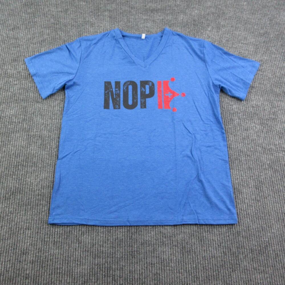 Nope Shirt Mens L Blue V-Neck No Kings In America Lightweight Graphic Tee